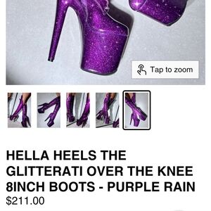 Hella Heels The Glitterati Over The Knee 8inch Boots - Purple Rain Size 7